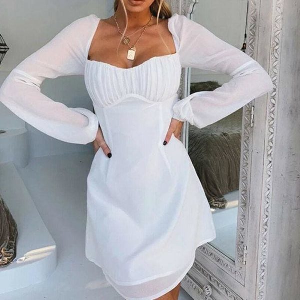 The Best Summer Women Bandage Bodycon Long Sleeve Sundress Ladies Mesh Perspective Backless Party Club Mini Dress Online - Hplify