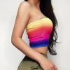 The Best Summer Women Casual Off Shoulder Stretch Tank Top Vest Blouse Fashion Ladies Sleeveless Rainbow Print Crop Tops Shirt Online - Hplify