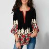 The Best Summer Women Casual Tops Blouse New Fashion Ladies Bell Sleeve Floral V Neck Tops Shirt Tunic Summer Holiday Clothes Online - Hplify