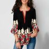 The Best Summer Women Casual Tops Blouse New Fashion Ladies Bell Sleeve Floral V Neck Tops Shirt Tunic Summer Holiday Clothes Online - Hplify