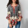 The Best Summer Women Casual Tops Blouse New Fashion Ladies Bell Sleeve Floral V Neck Tops Shirt Tunic Summer Holiday Clothes Online - Hplify