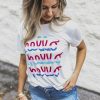 The Best Summer Women Casual Tops Short Sleeve Fashion Crew Neck Loose Beach Floral Printed Letter Cotton T-Shirt Online - Hplify