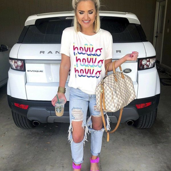 The Best Summer Women Casual Tops Short Sleeve Fashion Crew Neck Loose Beach Floral Printed Letter Cotton T-Shirt Online - Hplify