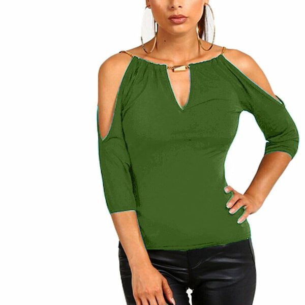 The Best Summer Women Cotton Blouse Shirt Leakage Shoulder Ladies Slim Casual Female Tops Tees Women Clothes Hot Online - Hplify