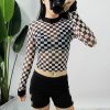 The Best Summer Women Crop Top Clubwear Fashion Plaid Casual Long Sleeve See-Through T-Shirt Beach Holiday Slim Fit Tees Online - Hplify