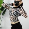 The Best Summer Women Crop Top Clubwear Fashion Plaid Casual Long Sleeve See-Through T-Shirt Beach Holiday Slim Fit Tees Online - Hplify