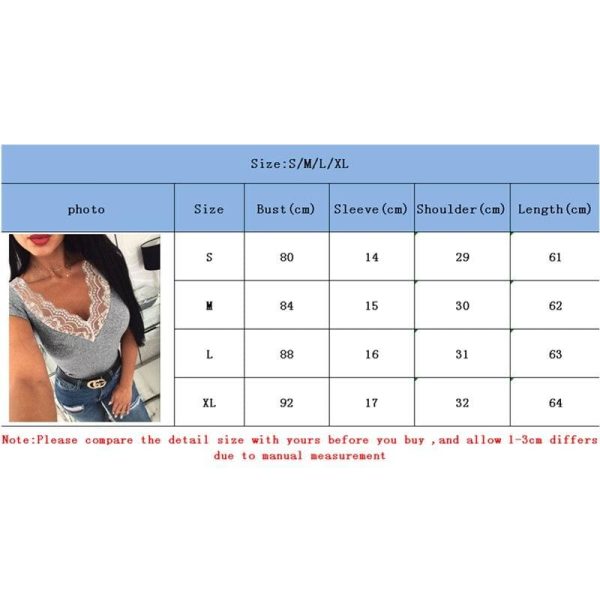 The Best Summer Women Deep V-Neck Lace Stitching Tight T-Shirt Ladies Casual Short Sleeves Tops Solid Slim Shirts Online - Hplify