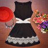 The Best Summer Women Dress OL Lady Sleeveless O-neck Lace Patchwork Casual Slim Fit Hollow Out Mini Waist Dress white black Online - Hplify