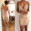 The Best Summer Women Dress Spaghetti Strap V Neck Sequined Lace Bodycon Dresses Sleeveless Party Evening Vestidos Femme Short Mini Dress Online - Hplify