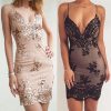 The Best Summer Women Dress Spaghetti Strap V Neck Sequined Lace Bodycon Dresses Sleeveless Party Evening Vestidos Femme Short Mini Dress Online - Hplify