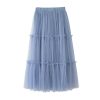 The Best Summer Women Elastic Mesh Tulle Pleated Skirt Ladies Casual Holiday A-Line High Waist Solid Long Maxi Skirt Online - Hplify