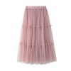 The Best Summer Women Elastic Mesh Tulle Pleated Skirt Ladies Casual Holiday A-Line High Waist Solid Long Maxi Skirt Online - Hplify