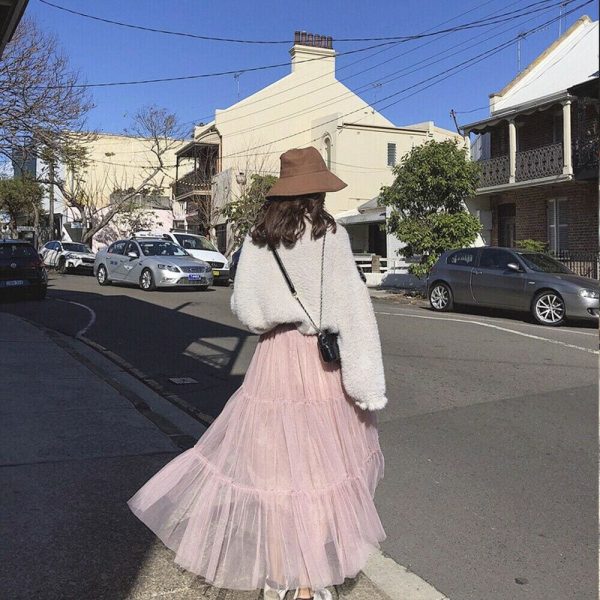 The Best Summer Women Elastic Mesh Tulle Pleated Skirt Ladies Casual Holiday A-Line High Waist Solid Long Maxi Skirt Online - Hplify