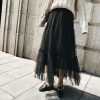 The Best Summer Women Elastic Mesh Tulle Pleated Skirt Ladies Casual Holiday A-Line High Waist Solid Long Maxi Skirt Online - Hplify