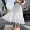 The Best Summer Women Elastic Mesh Tulle Pleated Skirt Ladies Casual Holiday A-Line High Waist Solid Long Maxi Skirt Online - Hplify