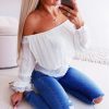 The Best Summer Women Ladies Off Shoulder Pleated Blouse Long Sleeve Casual Slim Streetwear Fashion Female OL Tops Online - Hplify