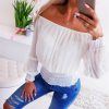The Best Summer Women Ladies Off Shoulder Pleated Blouse Long Sleeve Casual Slim Streetwear Fashion Female OL Tops Online - Hplify