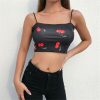 The Best Summer Women Ladies Strappy Bandage Elastic Suspender Vest Casual Crop Top Cherry Print Sleeveless Tank Tops Online - Hplify