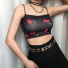 The Best Summer Women Ladies Strappy Bandage Elastic Suspender Vest Casual Crop Top Cherry Print Sleeveless Tank Tops Online - Hplify