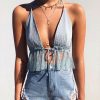 The Best Summer Women Mesh Backless V Neck Lace Camisole Tank Vest Blouse Cami Casual Halter Bustier Bra Crop Tops Online - Hplify