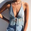 The Best Summer Women Mesh Backless V Neck Lace Camisole Tank Vest Blouse Cami Casual Halter Bustier Bra Crop Tops Online - Hplify