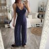 The Best Summer Women New Deep V-Neck Sleeveless Wide Leg Jumpsuit Polka Dot Rompers Fashion Ladies Clubwear Holiday Casual Jumpsuit Online - Hplify