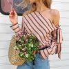 The Best Summer Women New Striped Loose Blouse Fashion Ladies Off Shoulder Lace Up Shirts Female Elegant Tops Blouses Online - Hplify
