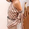 The Best Summer Women New Striped Loose Blouse Fashion Ladies Off Shoulder Lace Up Shirts Female Elegant Tops Blouses Online - Hplify
