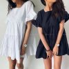 The Best Summer Women Ruffle Sleeveless Evening Party Beach Holiday Loose Dress Simple Casual Solid Vacation Sundress Online - Hplify