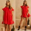 The Best Summer Women Ruffle Sleeveless Evening Party Beach Holiday Loose Dress Simple Casual Solid Vacation Sundress Online - Hplify