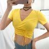 The Best Summer Women Short Sleeve V-Neck Solid Casual Bodysuit Shirt Ladies Beach Soft Slim Thin Crop Tops T-Shirt Online - Hplify
