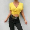 The Best Summer Women Short Sleeve V-Neck Solid Casual Bodysuit Shirt Ladies Beach Soft Slim Thin Crop Tops T-Shirt Online - Hplify
