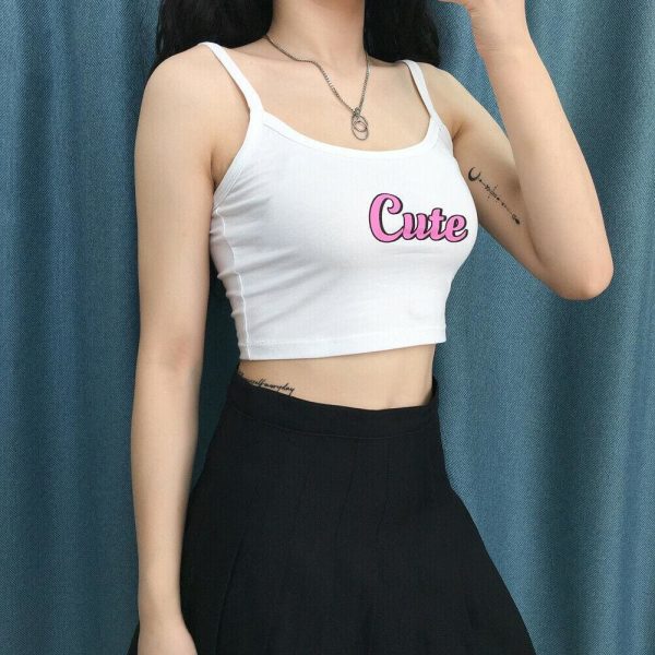 The Best Summer Women Tank Top Letter Print Overlap Cross Sling Crop Vest Blouse Slim Fit Vest Blouse Crop Tops Online - Hplify