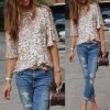 The Best Summer Women Tops Sequins Shirt Casual Party Slim Short Sleeve Summer Beach Tee Casual Tops T-Shirts Gold Online - Hplify