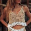 The Best Summer Women V-Neck Crop Top Ladeis Fashion Crochet Tassel Sleeveless Tank Top Casual Beach Holiday Vest Online - Hplify