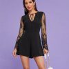 The Best Summer Women V Neck Mesh Long Sleeve Bodycon Jumpsuit Fashion Ladies Slim Romper Casual Short Pants Online - Hplify