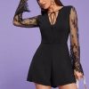 The Best Summer Women V Neck Mesh Long Sleeve Bodycon Jumpsuit Fashion Ladies Slim Romper Casual Short Pants Online - Hplify