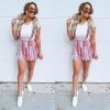 The Best Summer Women's Overalls Pocket High Waist Striped Suspender Trousers Fashion Beach Casual Loose Straps Rompers Online - Hplify