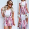 The Best Summer Women's Overalls Pocket High Waist Striped Suspender Trousers Fashion Beach Casual Loose Straps Rompers Online - Hplify