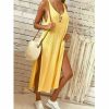 The Best Summer Women's Solid Color Split Sleeveless V-Neck Loose Casual Party Bohemian Dress Holiday Beach Sundress Online - Hplify