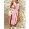 The Best Summer Women's Solid Color Split Sleeveless V-Neck Loose Casual Party Bohemian Dress Holiday Beach Sundress Online - Hplify