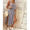 The Best Summer Women's Solid Color Split Sleeveless V-Neck Loose Casual Party Bohemian Dress Holiday Beach Sundress Online - Hplify