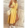 The Best Summer Women's Solid Color Split Sleeveless V-Neck Loose Casual Party Bohemian Dress Holiday Beach Sundress Online - Hplify