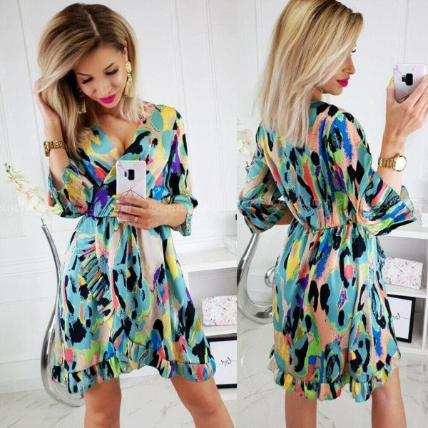 The Best Summer Women's Swing Skater Dress Fashion Ladies Vintage Boho Floral Short Sleeve Party Beach Casual Mini Sundress Online - Hplify