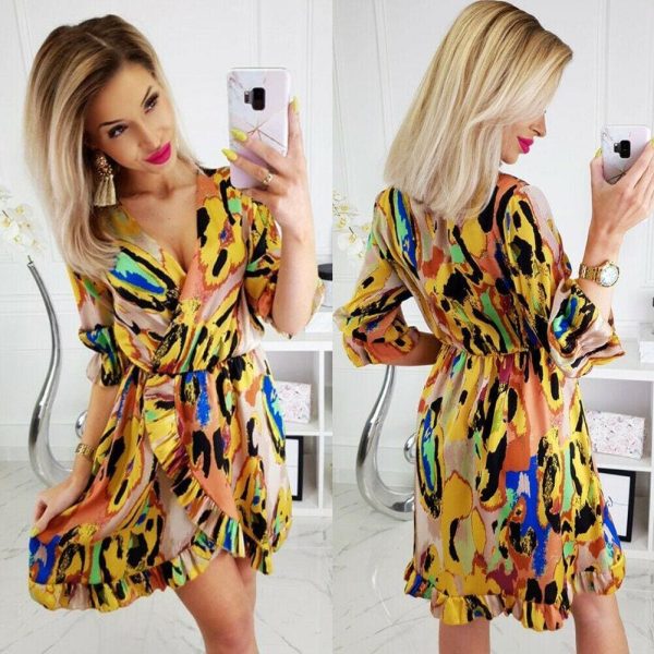The Best Summer Women's Swing Skater Dress Fashion Ladies Vintage Boho Floral Short Sleeve Party Beach Casual Mini Sundress Online - Hplify