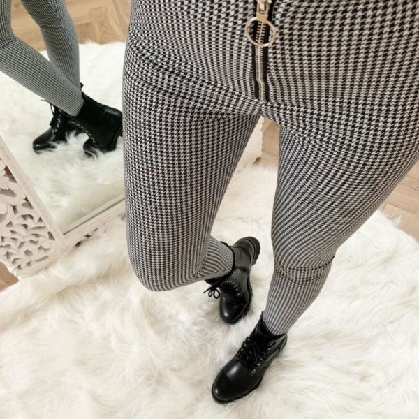 The Best Tartan Zipper Plaid High Waist Paper Bag Trousers Ladies Office OL Casual Slim Fit Pants Online - Hplify
