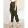 The Best Treny Women Summer High Waist Frill Waist Button Front Straight Leg Pants Elastic Crop Pants Belt Harem Trousers Online - Hplify
