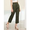 The Best Treny Women Summer High Waist Frill Waist Button Front Straight Leg Pants Elastic Crop Pants Belt Harem Trousers Online - Hplify