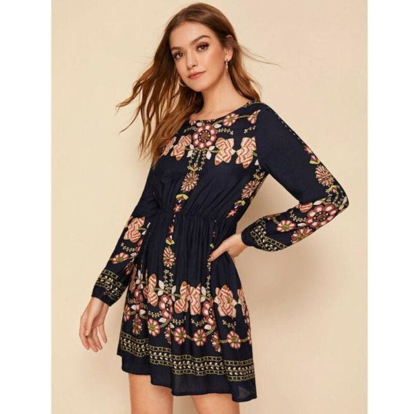 The Best Tunic Dress Lady Retro Indie Folk Element Dresses Casual Short Mini Dress Online - Hplify