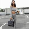 The Best Two Piece Outfit Women Tracksuit Off Shoulder Long Sleeve Crop Top Pencil Pants Leggings Set Bodycon Slim Casual Sport Suit Online - Hplify